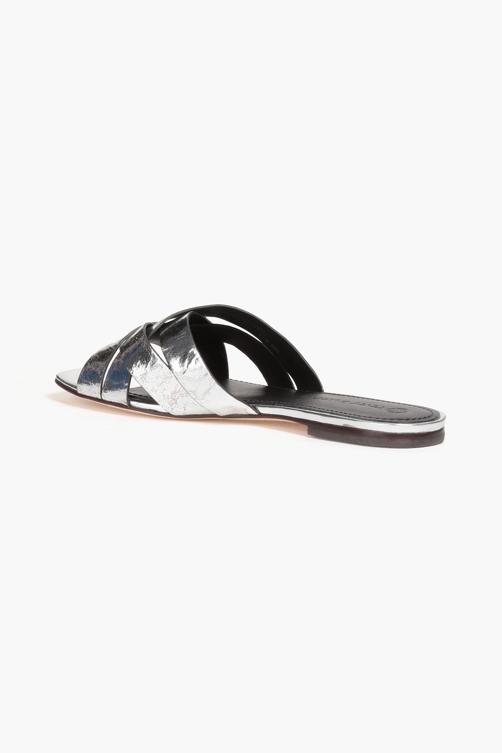 TORY BURCH Metallic cracked-leather slides