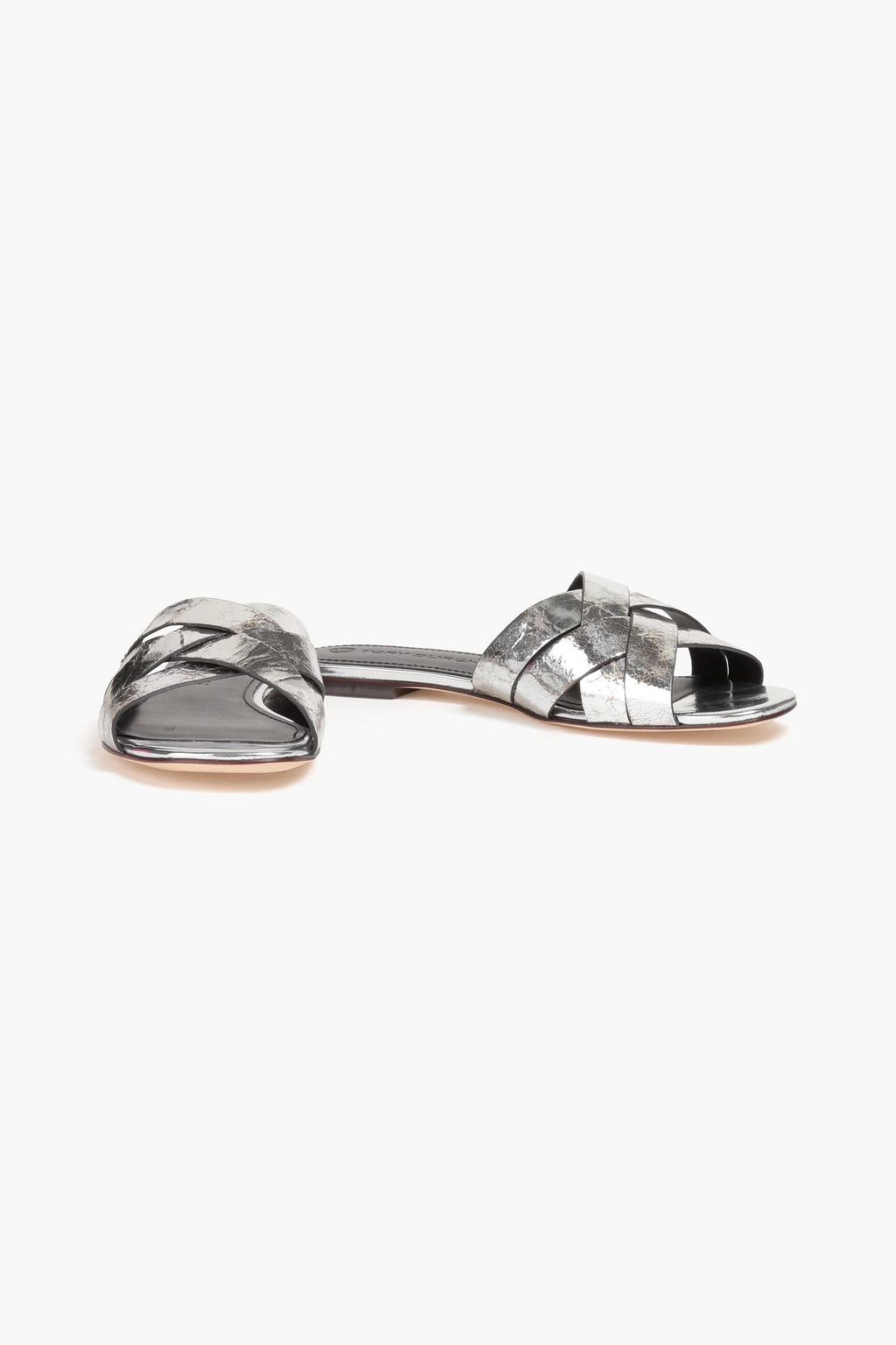 TORY BURCH Metallic cracked-leather slides