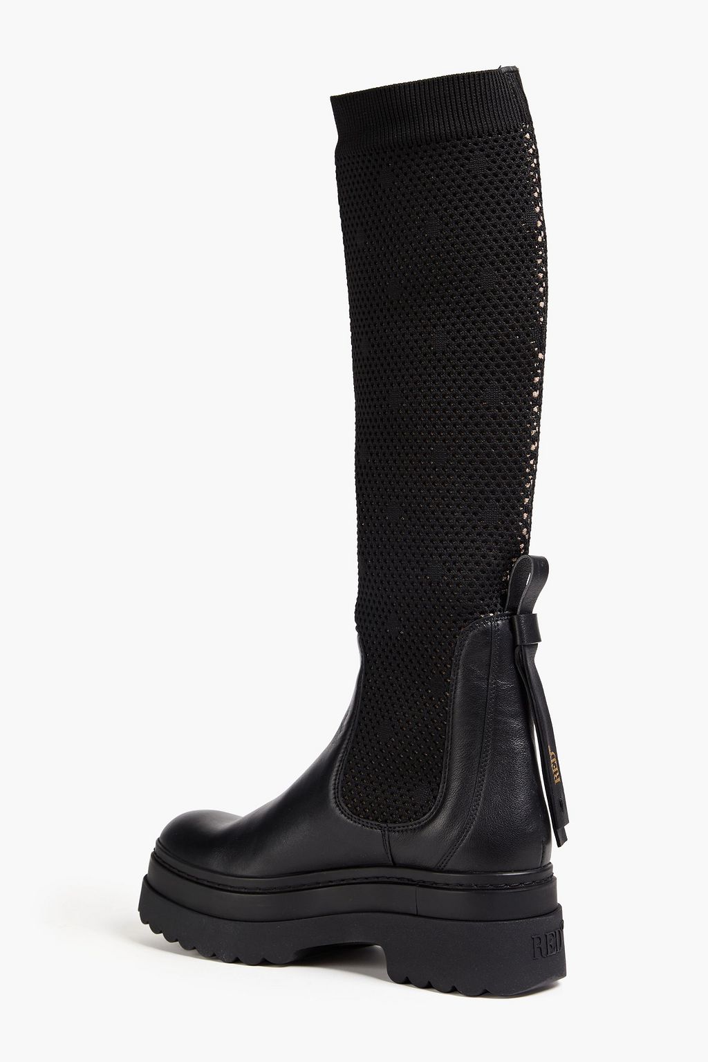 RED(V) Knit-paneled leather knee boots