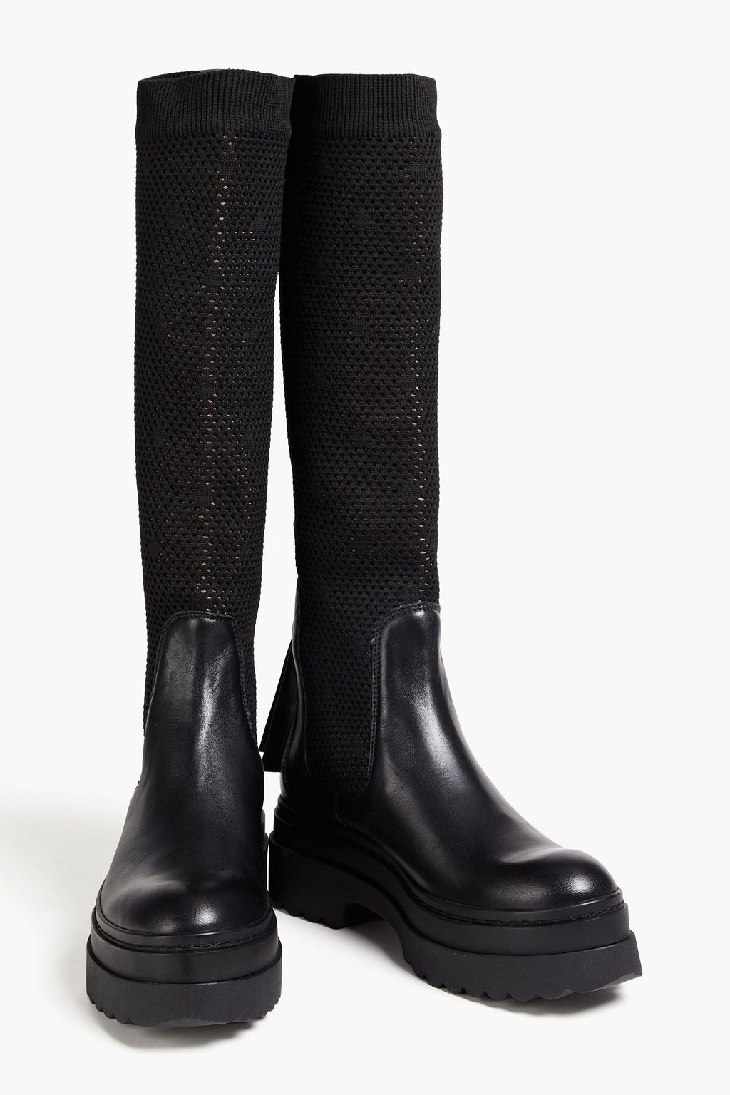 RED(V) Knit-paneled leather knee boots