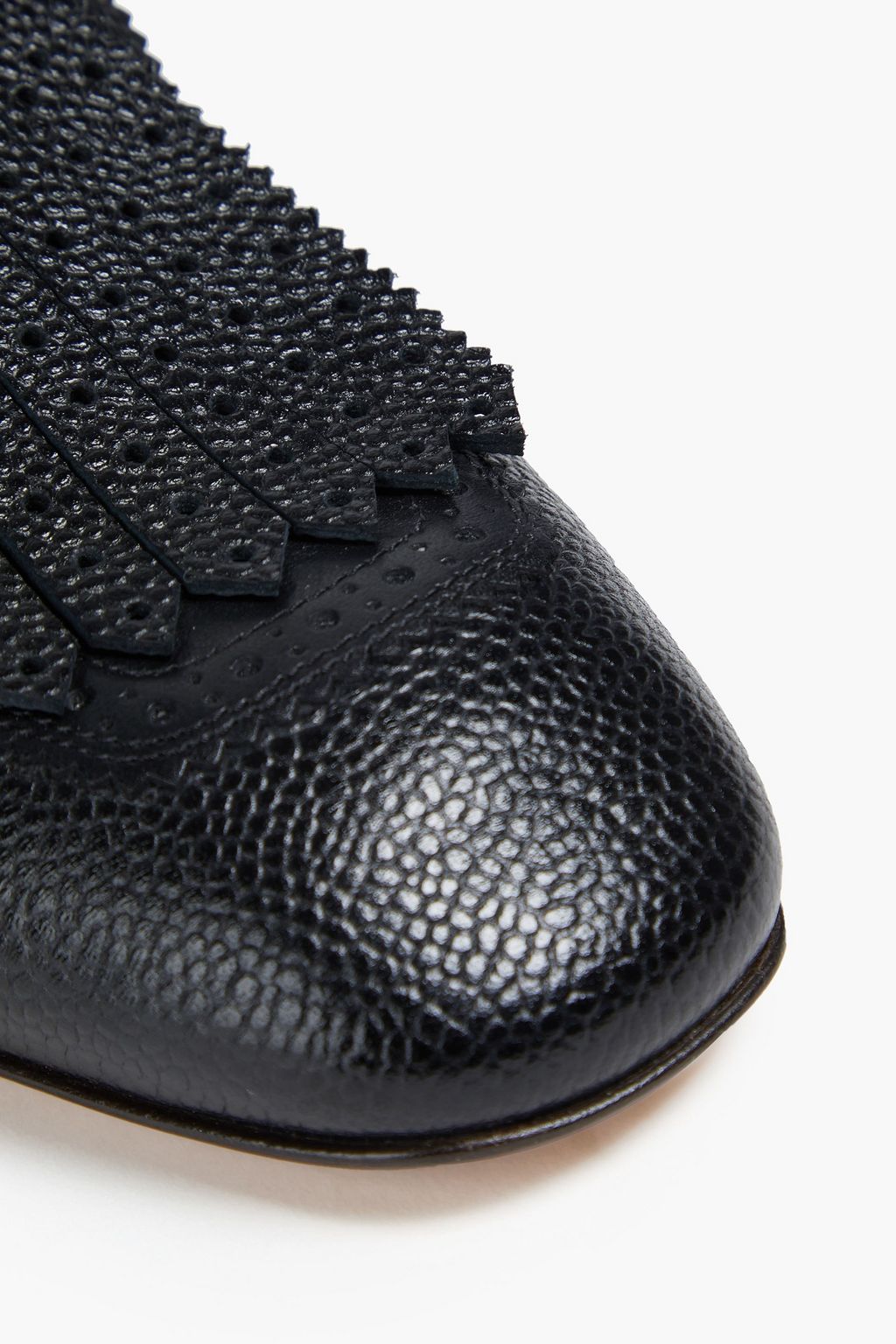THOM BROWNE Fringed textured-leather slippers