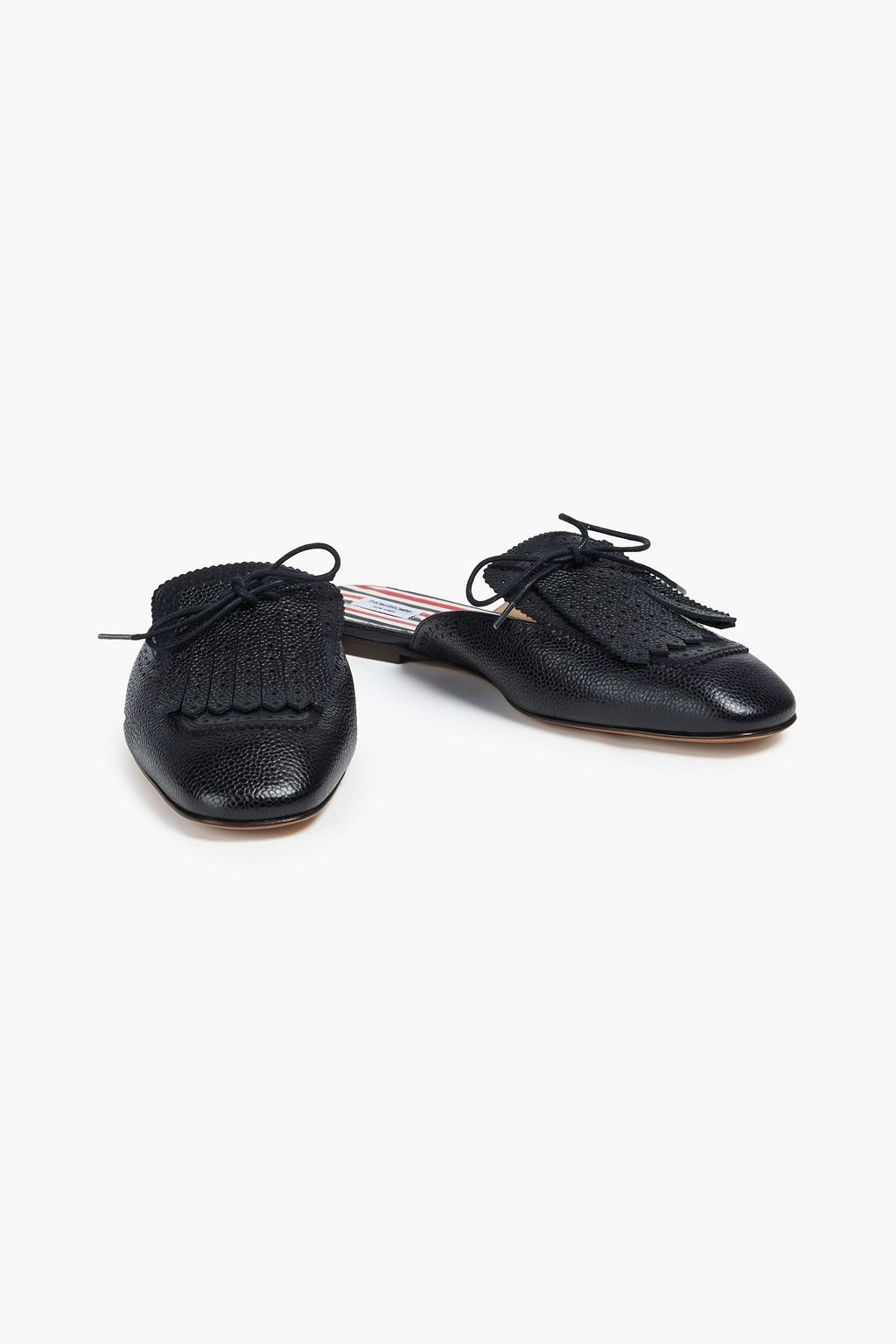 THOM BROWNE Fringed textured-leather slippers