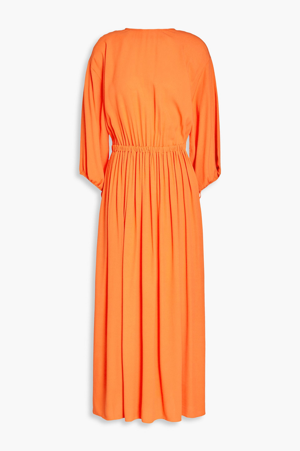 Three Graces London Gathered Neon Crepe Maxi Dress In Orange