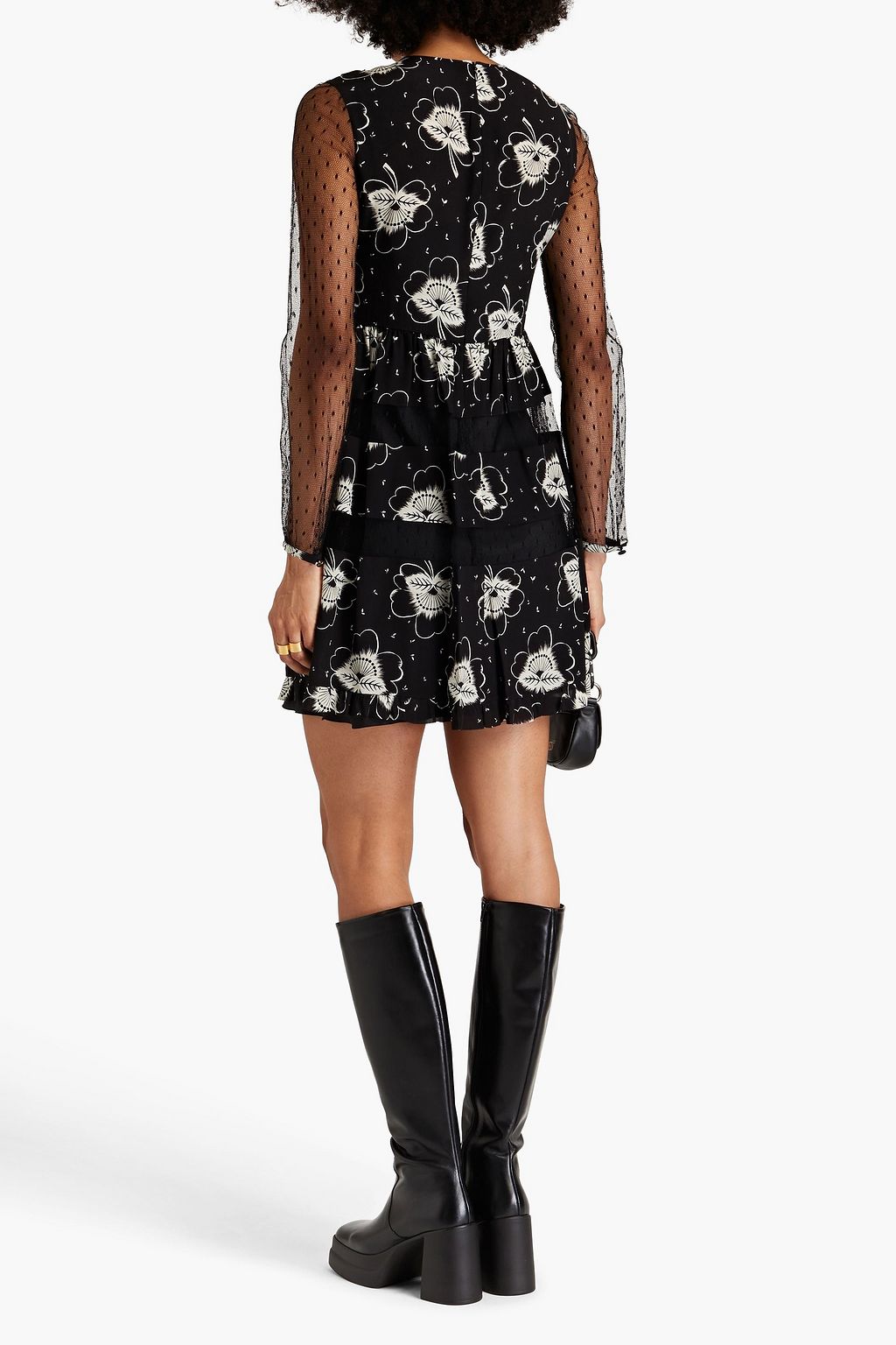 REDVALENTINO Printed point d'esprit-paneled silk mini dress