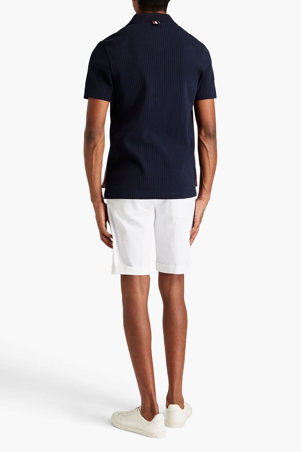 THOM BROWNE Striped ribbed cotton-jersey polo shirt