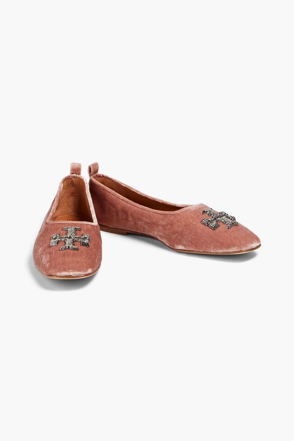TORY BURCH حذاء باليرينا مسطح مصنوع من المخمل بتصميم مزركش