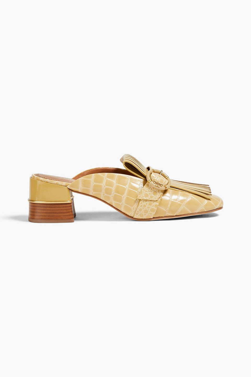 Tory Burch Kiltie Mules Aus Glattleder Und Leder Mit Krokodileffekt Und Schnalle