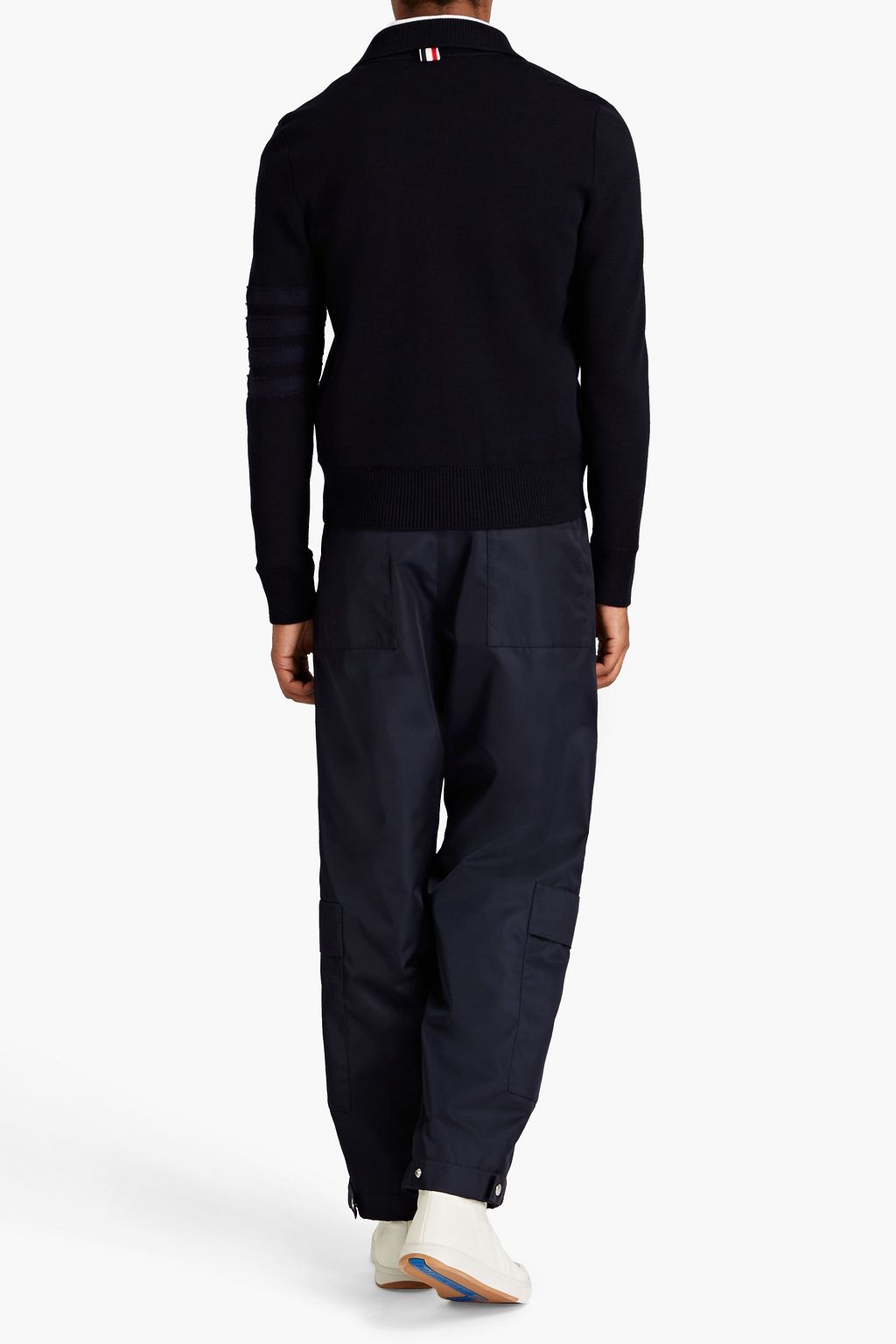 THOM BROWNE Felt-trimmed merino wool zip-up sweater