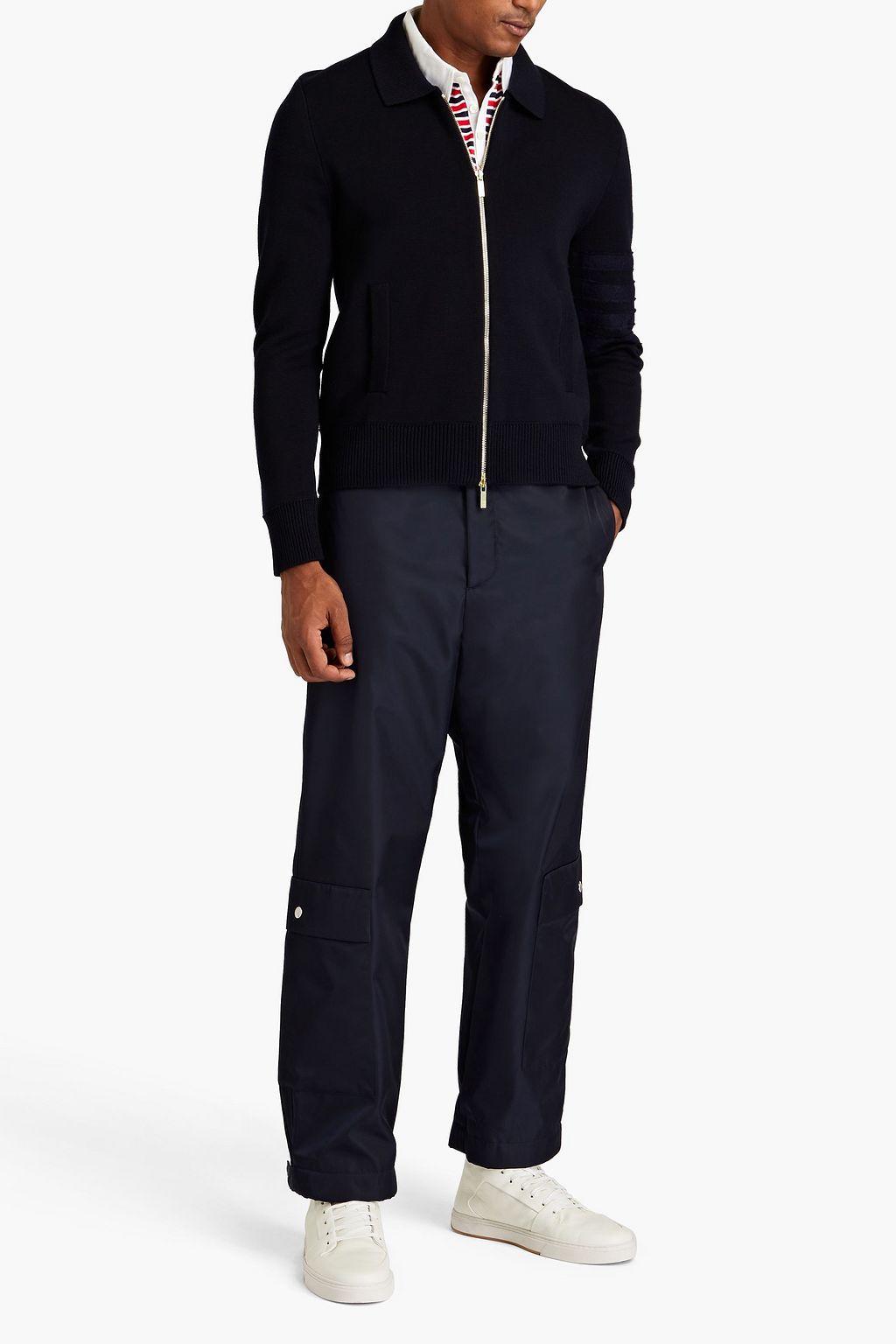 THOM BROWNE Felt-trimmed merino wool zip-up sweater