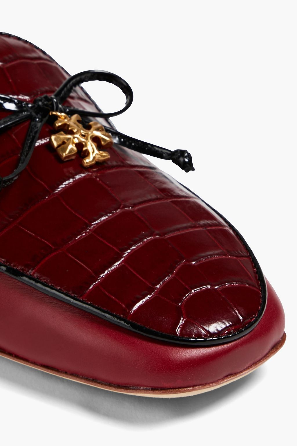 TORY BURCH Embellished smooth and croc-effect leather loafers