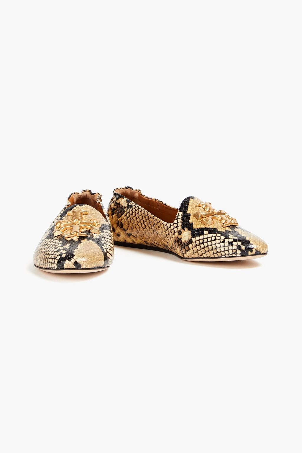 TORY BURCH حذاء مسطّح من الجلد بنقشة جلد الثعبان بتصميم مزركش