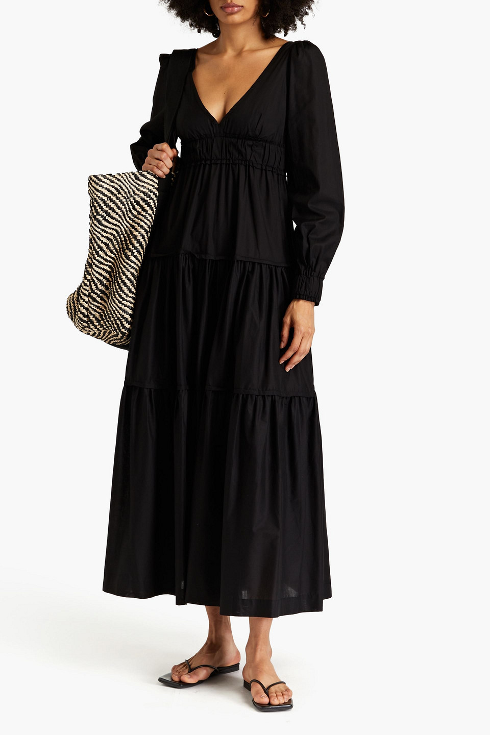 THREE GRACES LONDON THEODORA GATHERED COTTON MAXI DRESS