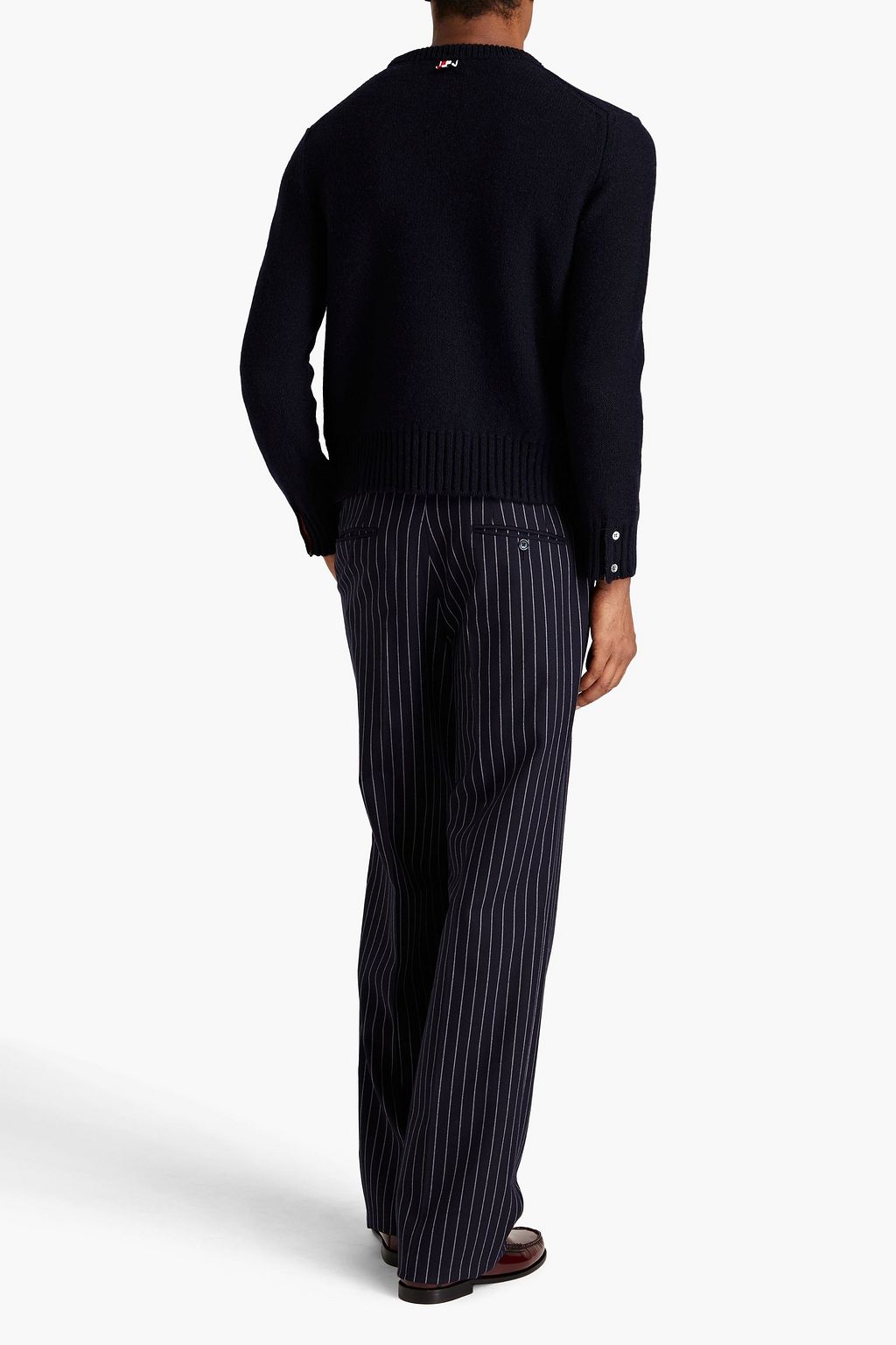 THOM BROWNE كنزة رياضية من مزيج الموهير والصوف بتصميم مخطط