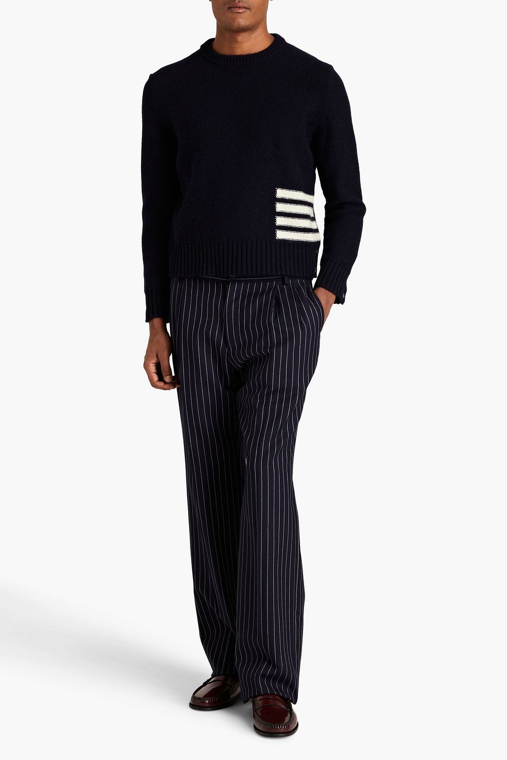 THOM BROWNE كنزة رياضية من مزيج الموهير والصوف بتصميم مخطط