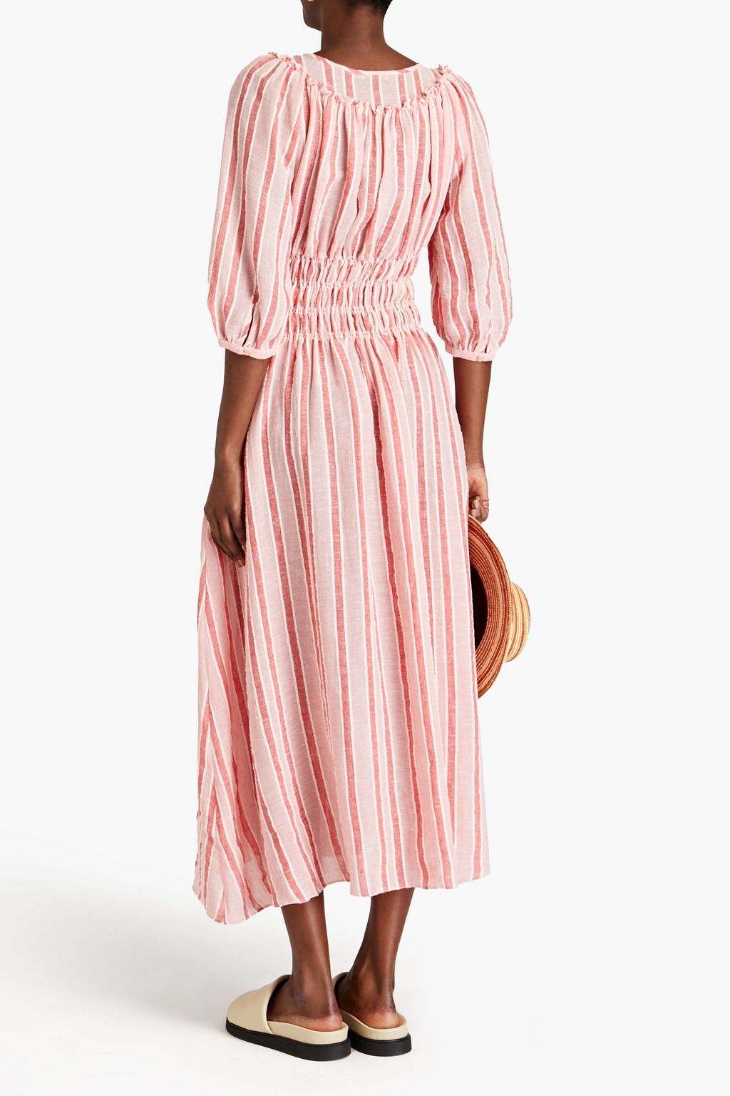 THREE GRACES LONDON Arabella striped linen-blend midi dress