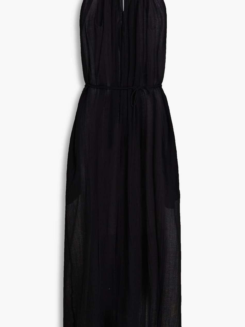rhian leather-trimmed cotton-voile halterneck midi dress