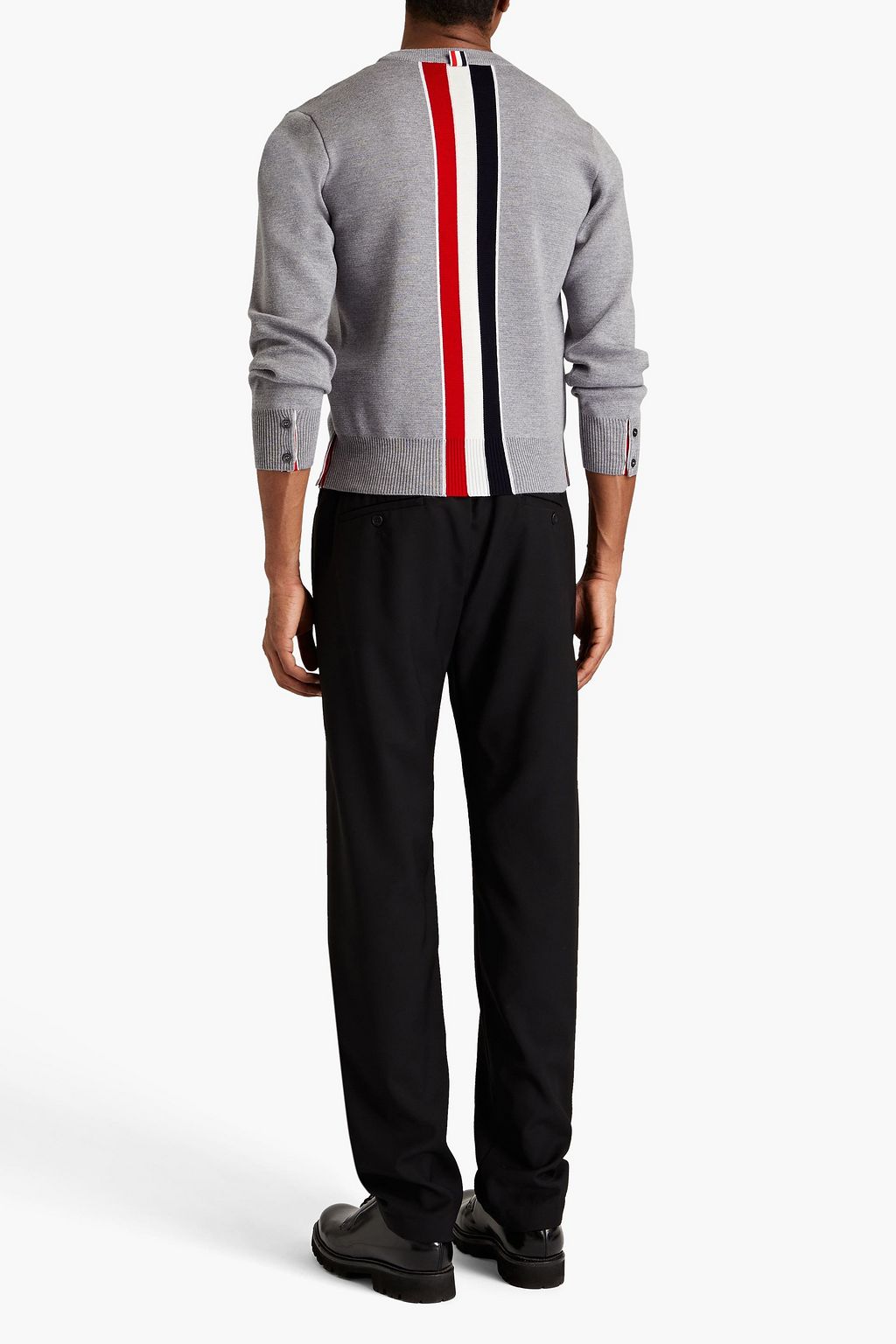 THOM BROWNE كنزة رياضية من صوف مارينو بتصميم مخطط