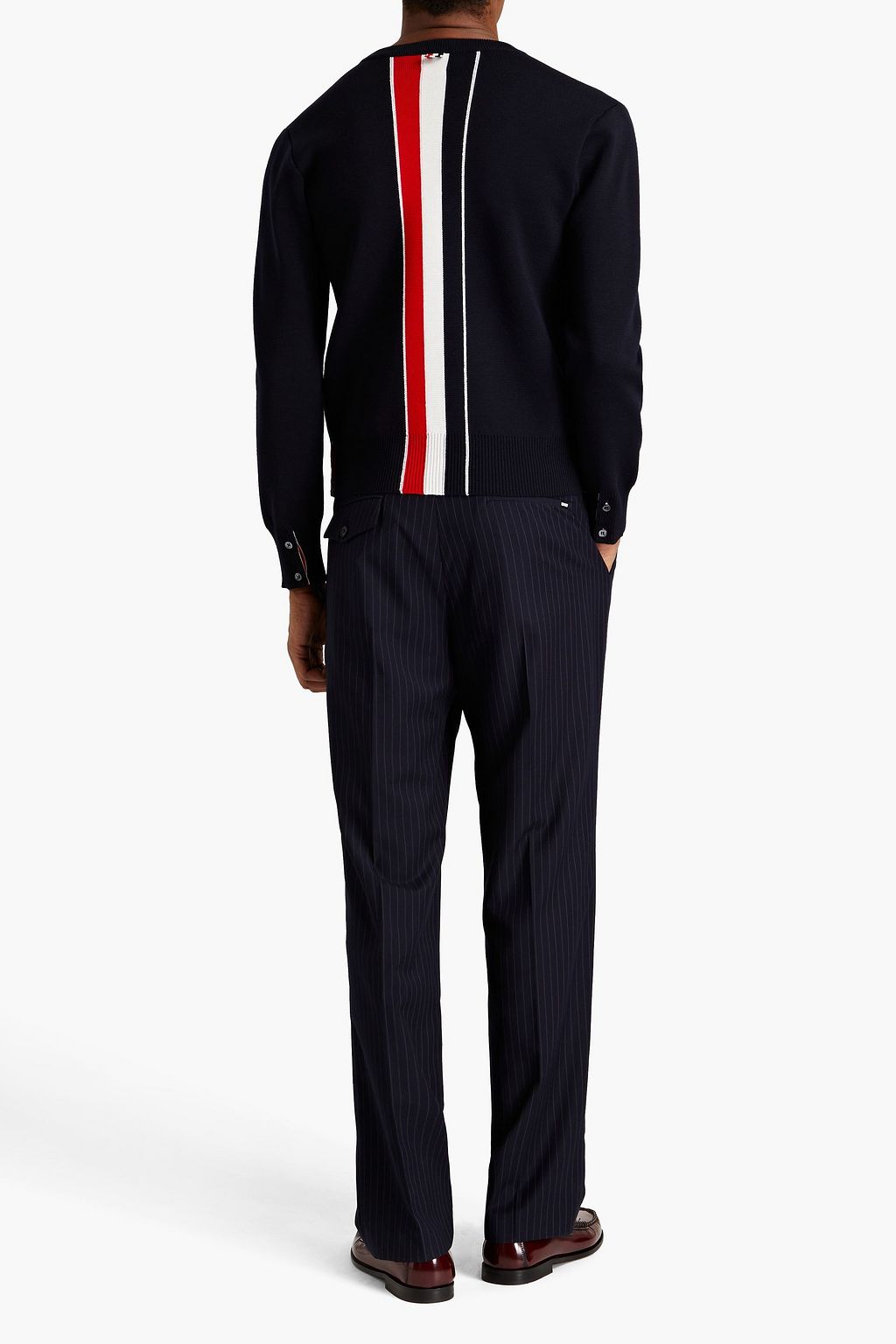 THOM BROWNE 스트라이프 메리노 울 스웨터