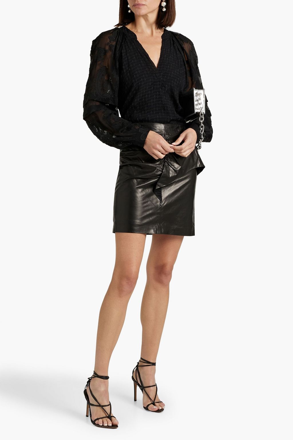 IRO Hita ruffled leather mini skirt