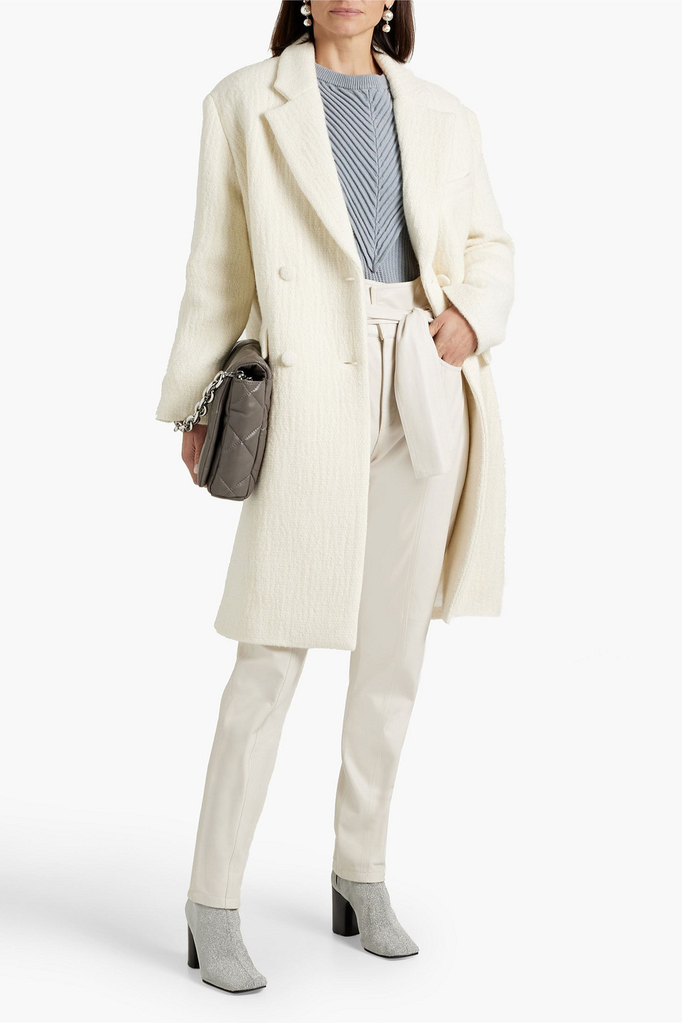  Iro - Omari Doppelreihiger Mantel Aus Bouclé-tweed Aus Einer Baumwoll-, Woll-alpakamischung - Weiß - Fr 34 