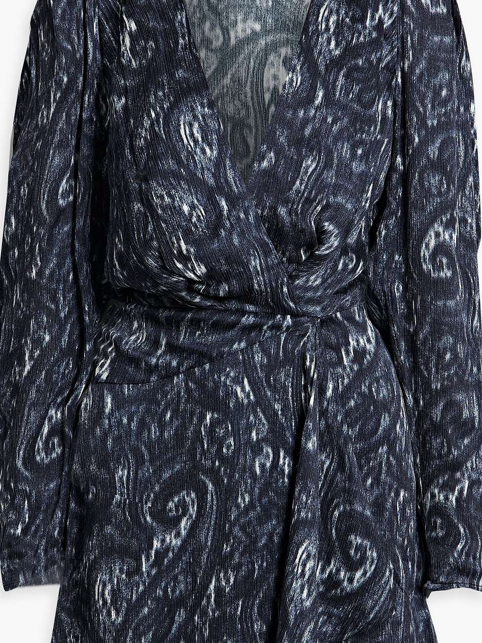 chayton wrap-effect printed plissé-silk mini dress