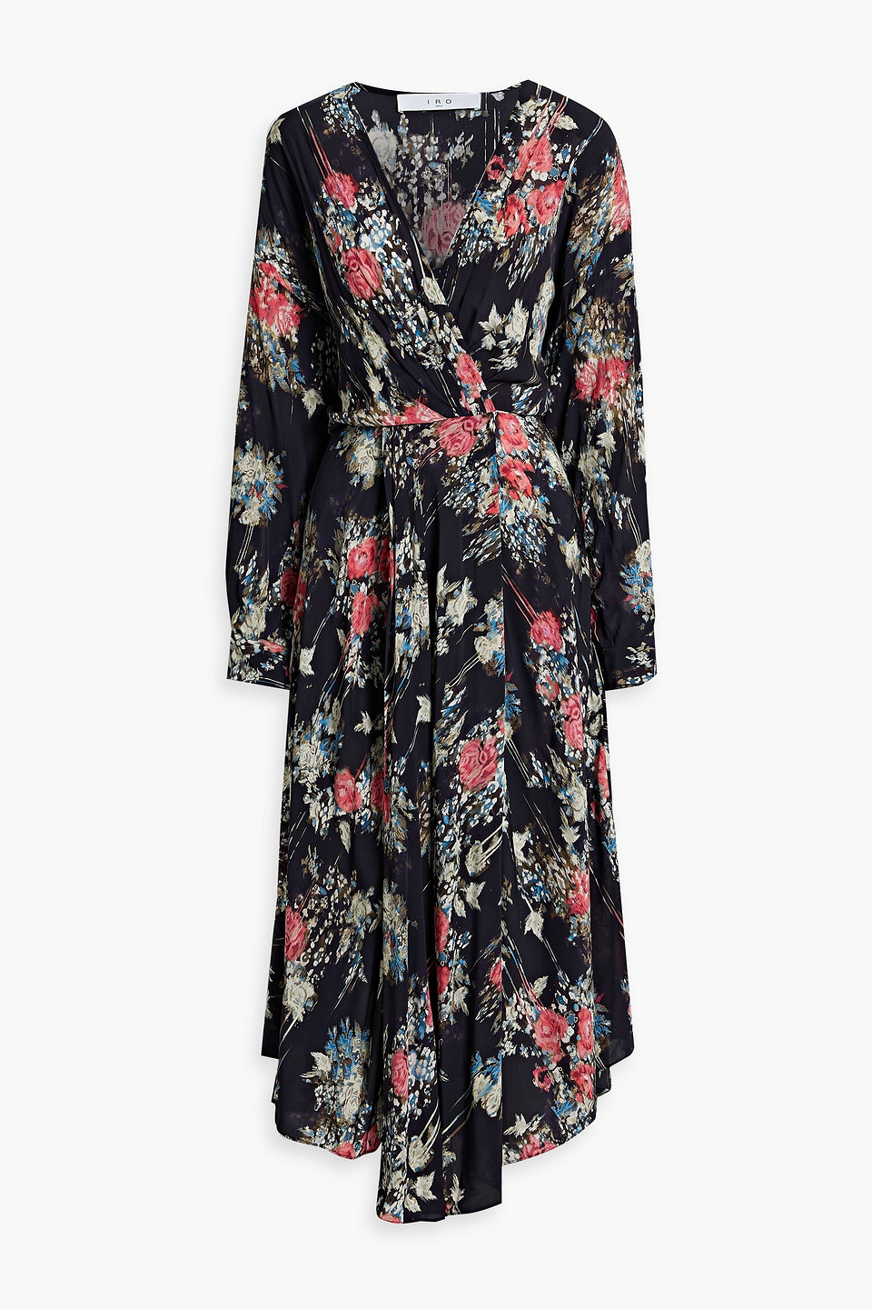 IRO - Aleyna wrap-effect floral-print satin midi dress - Blue