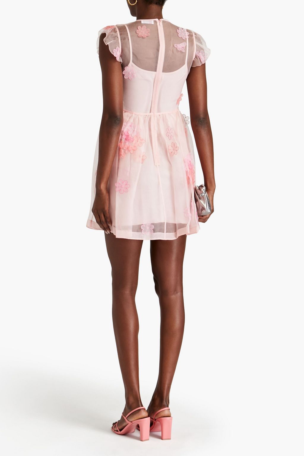 REDVALENTINO فستان قصير من حرير الأورغنزا بتصميم مزموم