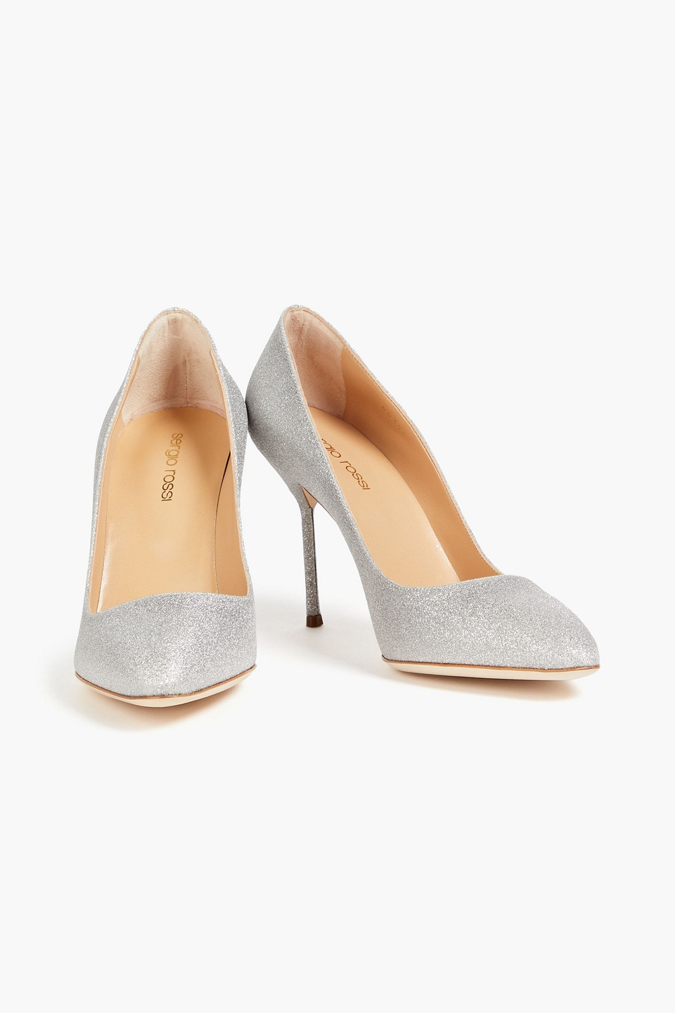 Sergio Rossi Argento Pumps Aus Leder Mit Glitter-finish In Silver 