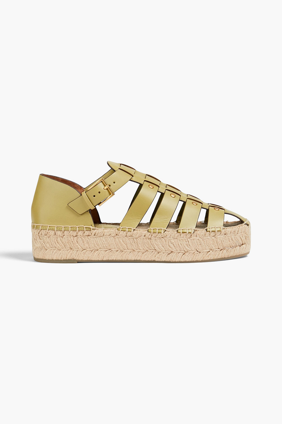 Tory Burch Studded Leather Platform Espadrille Sandals In Green