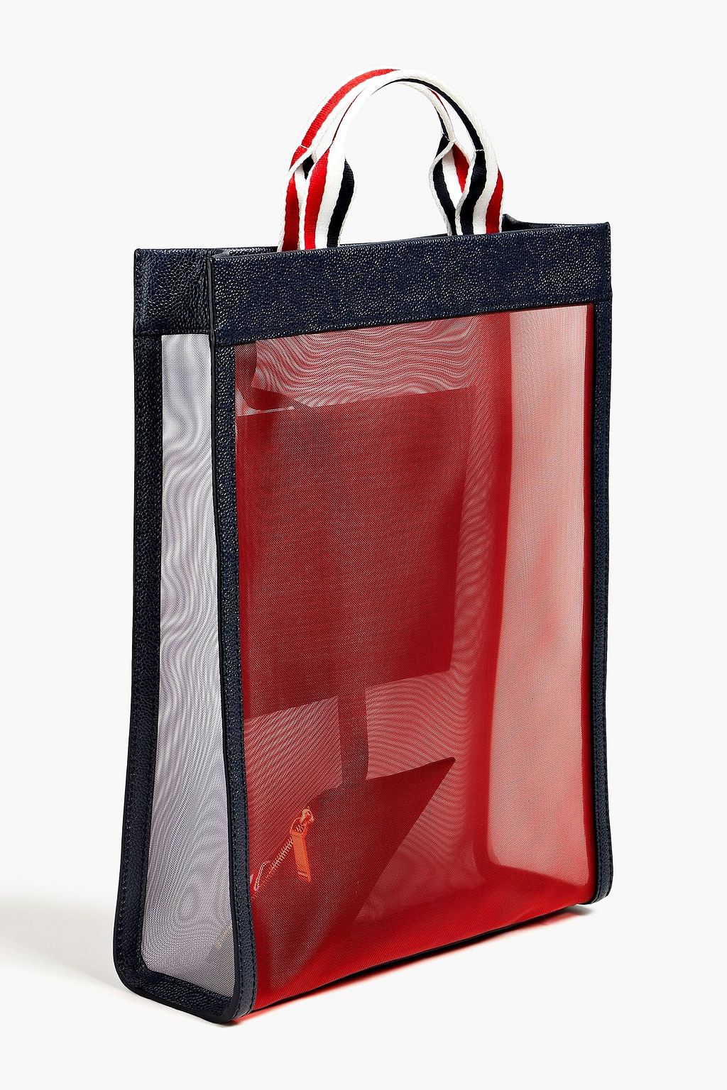THOM BROWNE Leather-trimmed printed mesh tote