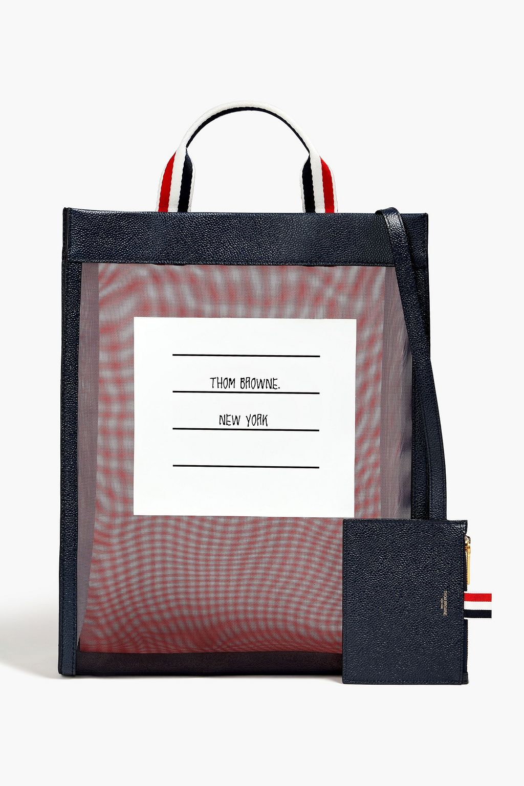 THOM BROWNE Leather-trimmed printed mesh tote