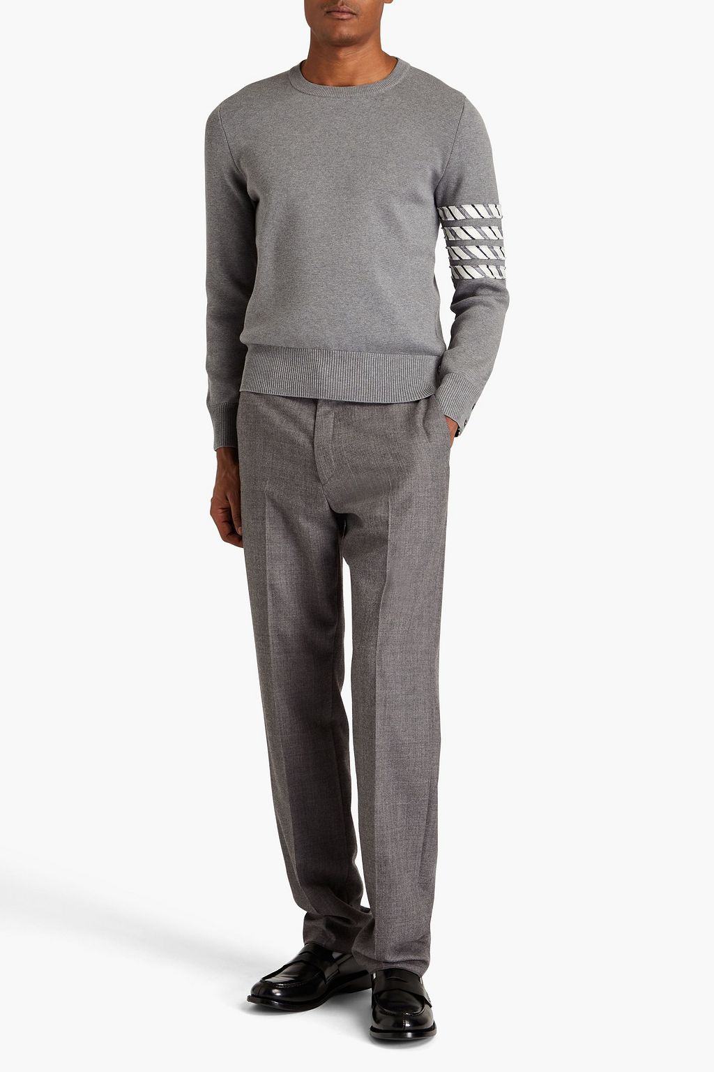 THOM BROWNE Gestreifter Pullover aus Baumwolle mit Twillbesatz