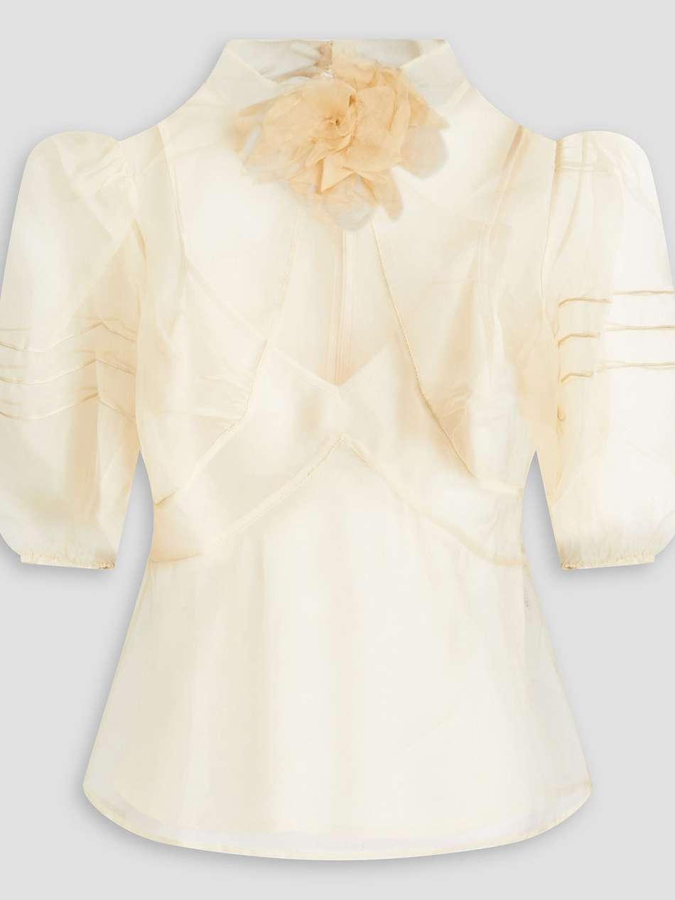floral-appliquéd silk-organza top