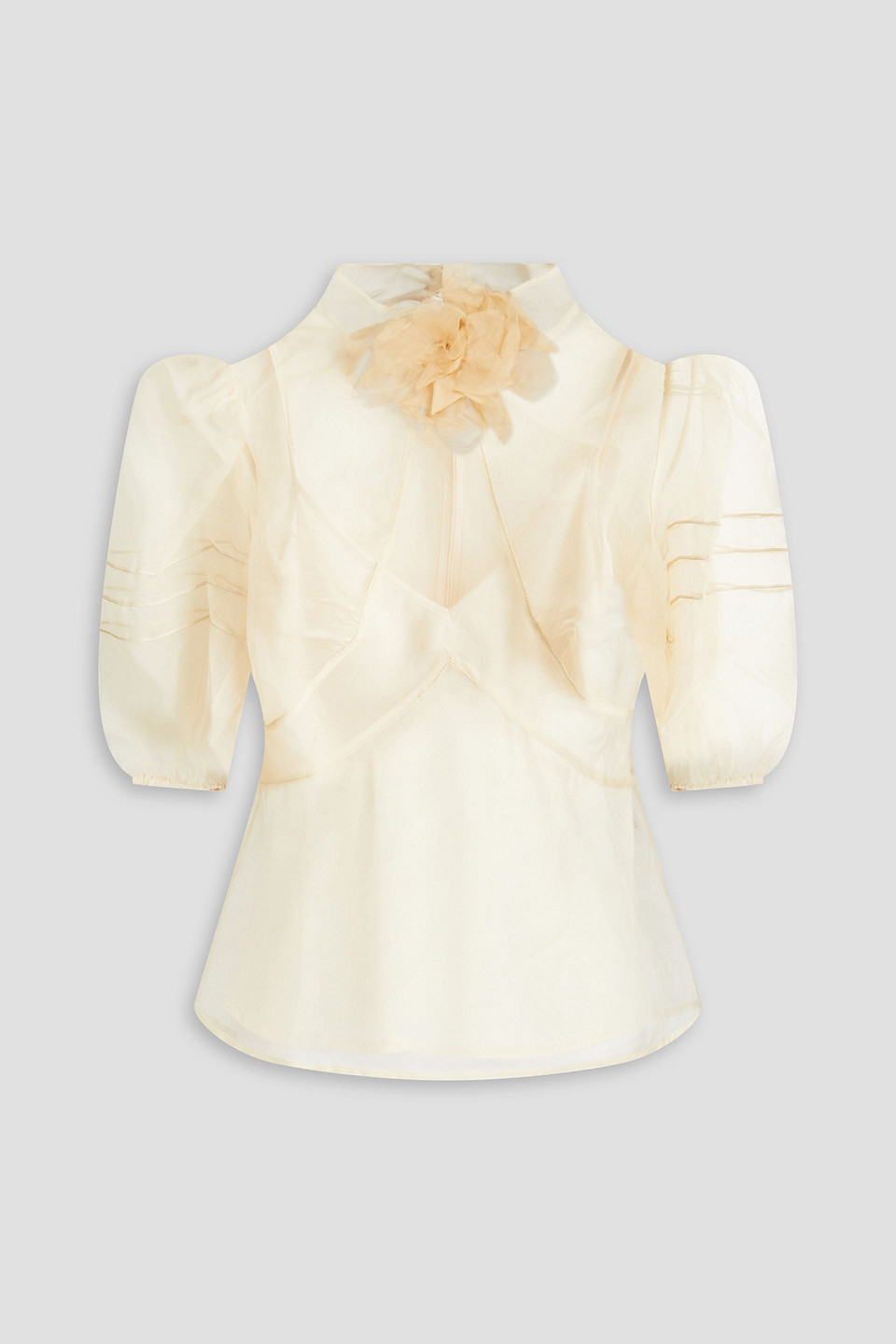 Red Oberteil Aus Seidenorganza Mit Floralen Applikationen In Neutral