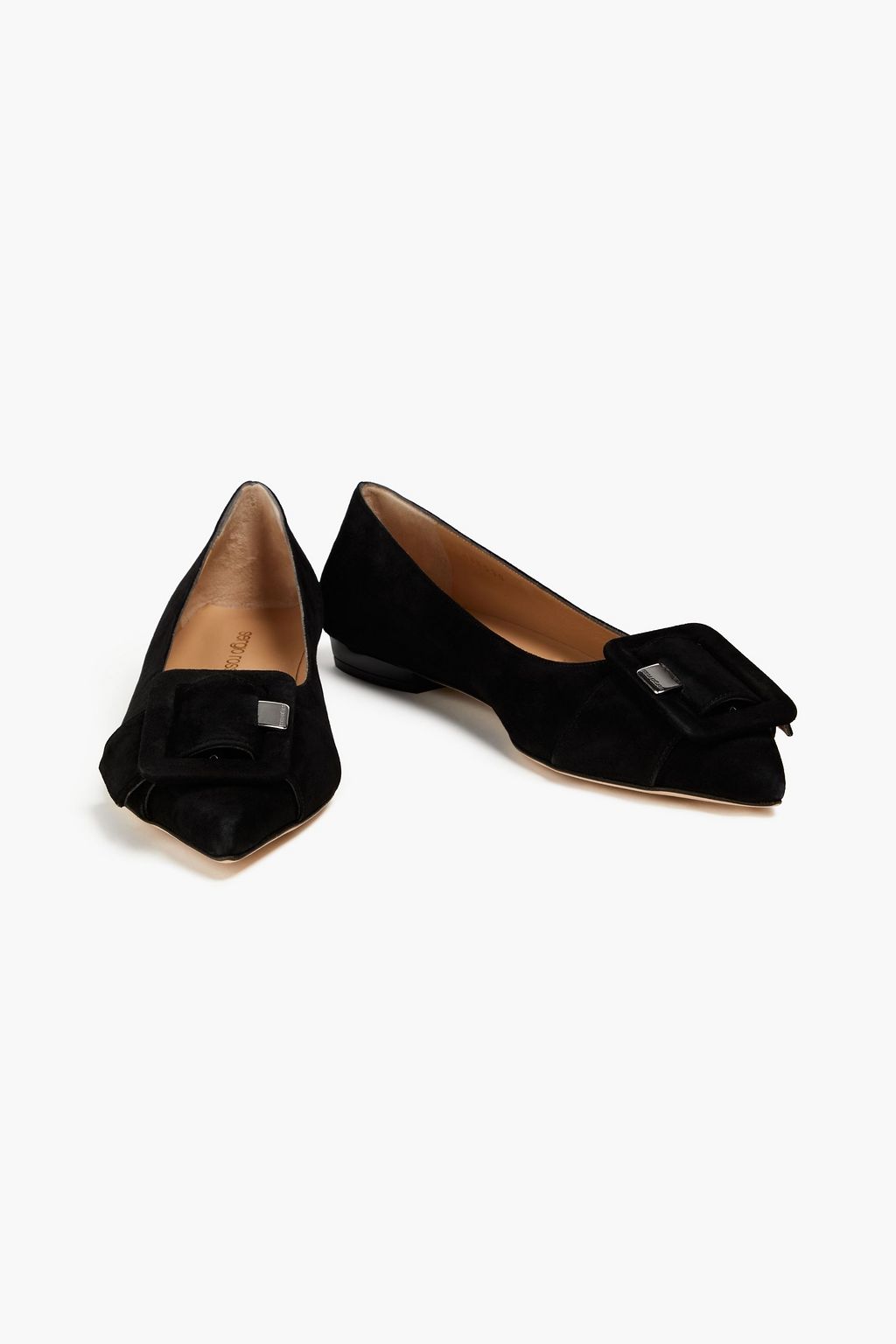 SERGIO ROSSI Buckled suede point-toe flats