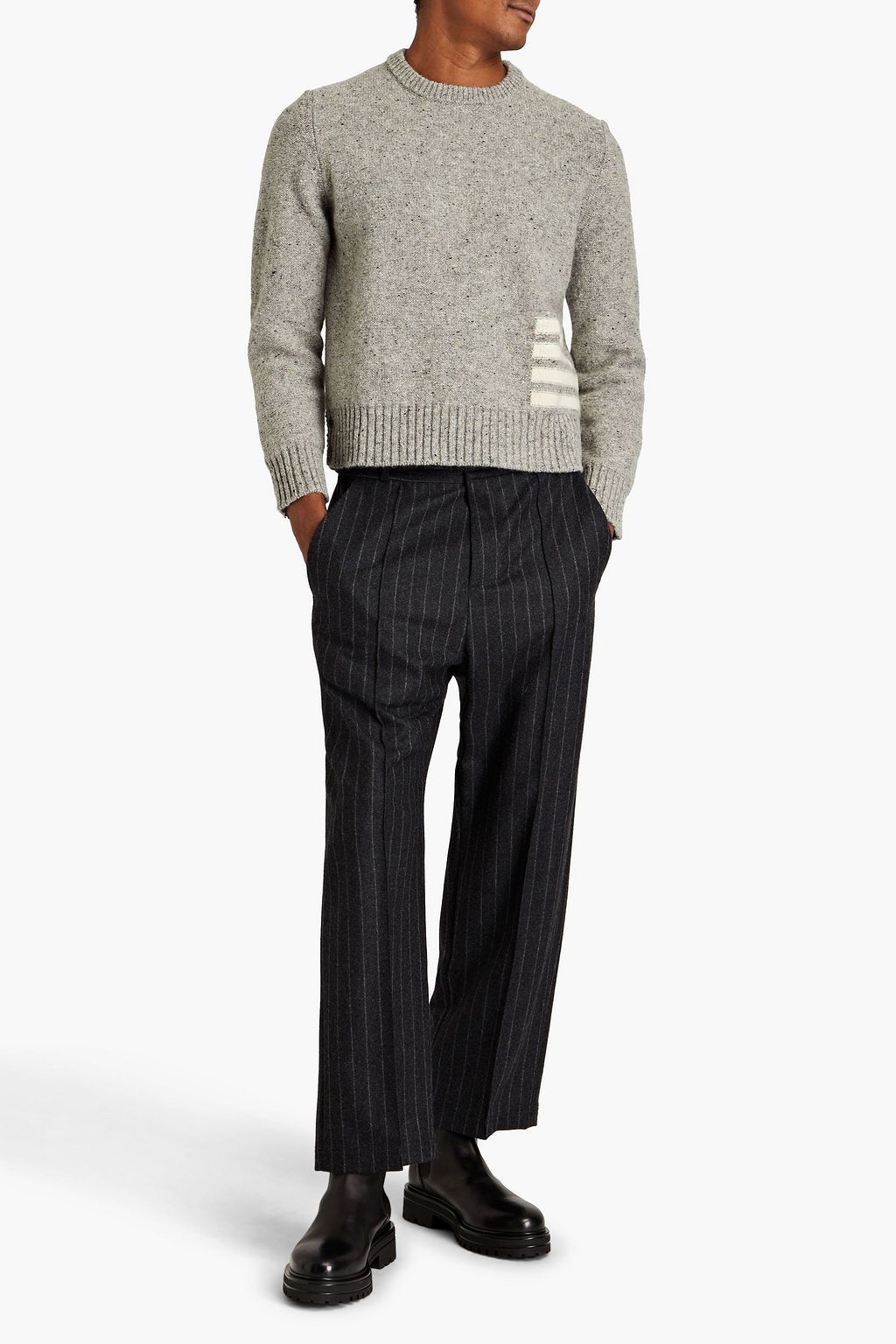 THOM BROWNE Striped wool and mohair-blend sweater