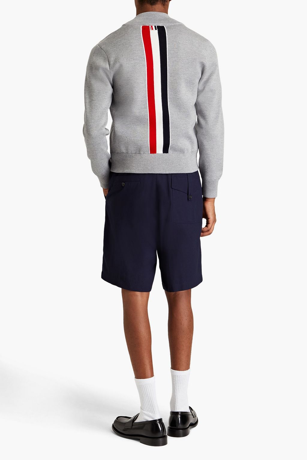 THOM BROWNE Striped merino wool zip-up cardigan