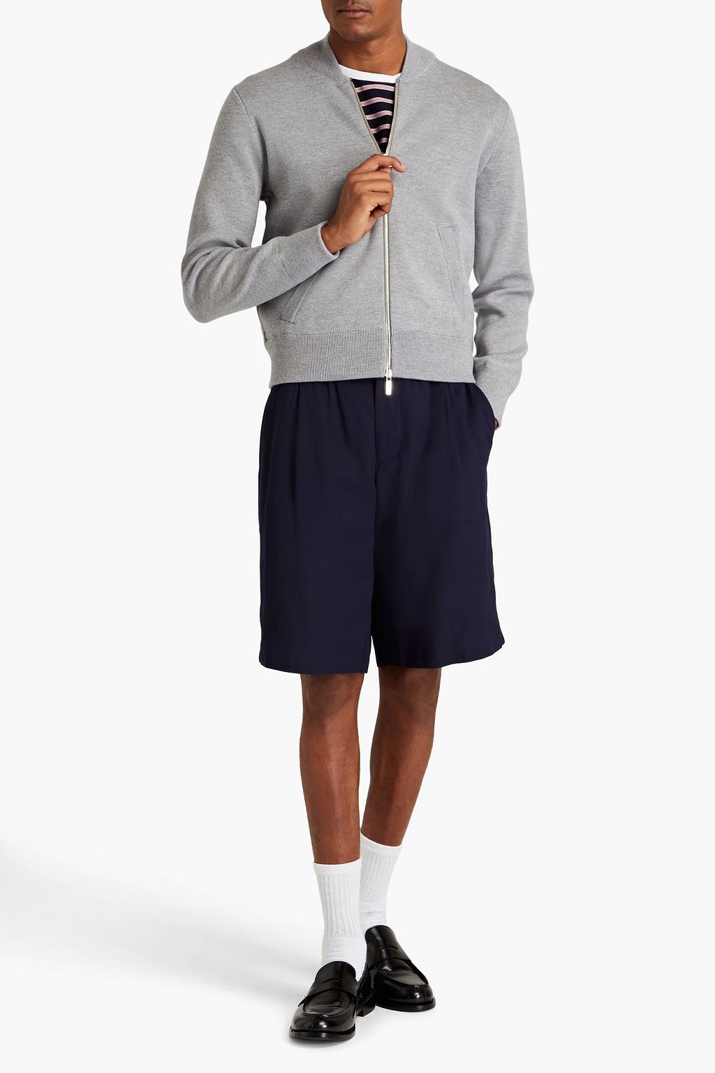 THOM BROWNE Striped merino wool zip-up cardigan