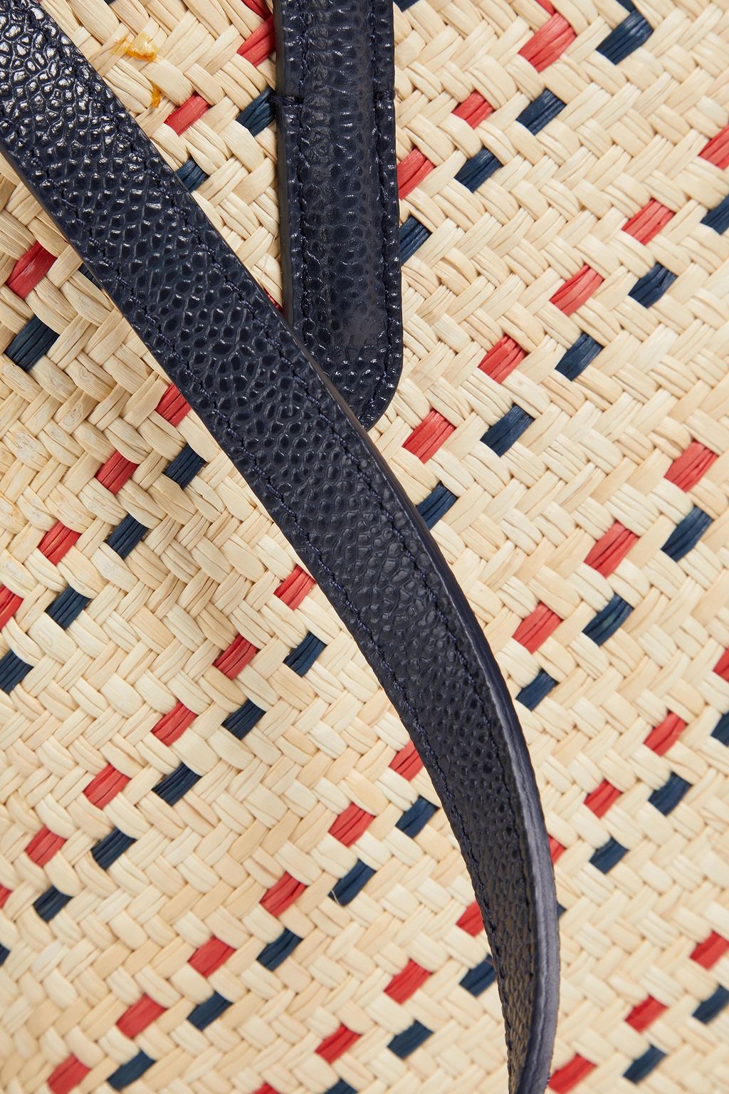 THOM BROWNE Leather-trimmed straw bucket bag