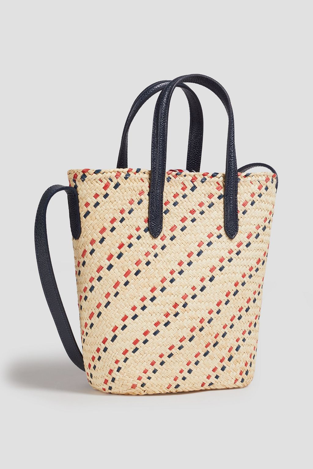 THOM BROWNE Leather-trimmed straw bucket bag