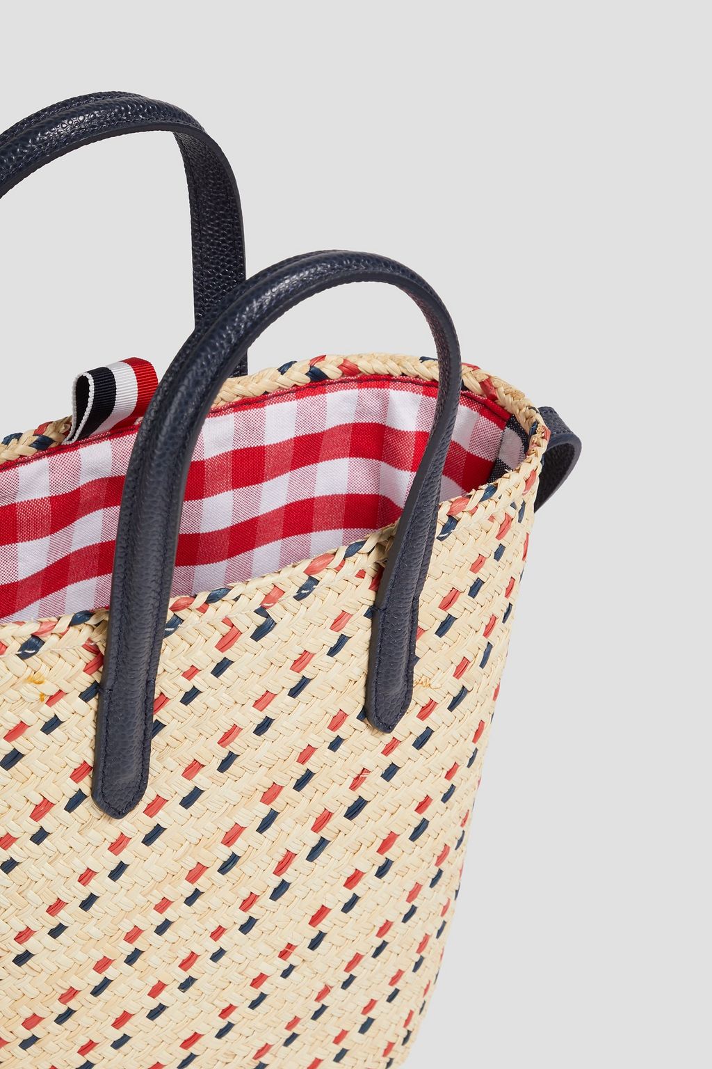 THOM BROWNE Leather-trimmed straw bucket bag