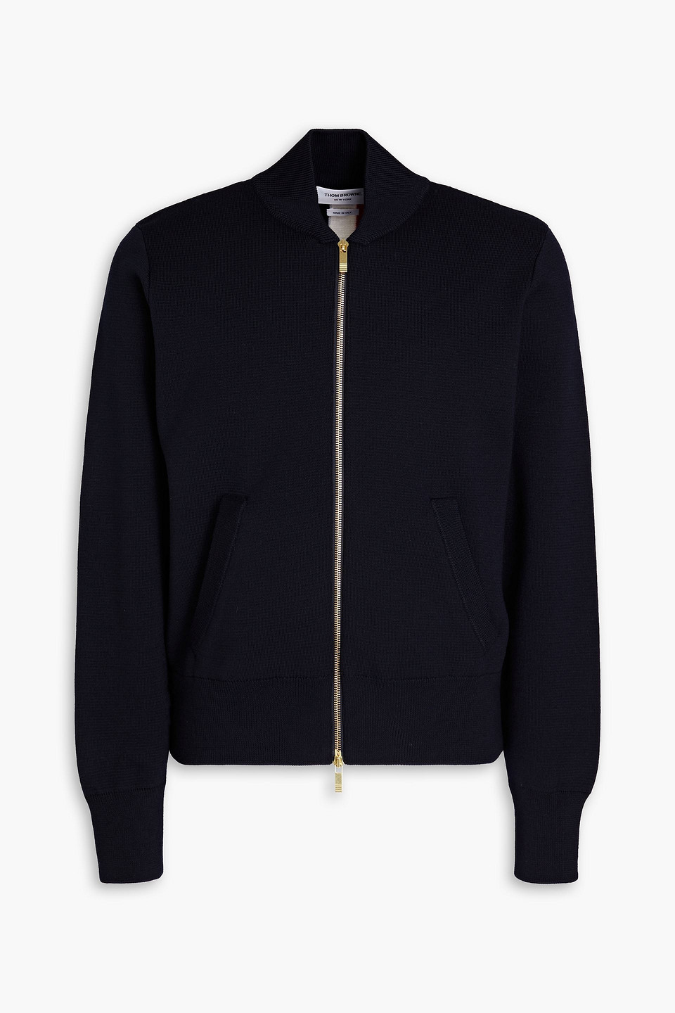 Thom Browne Striped Merino Wool Zip-up Cardigan In Black