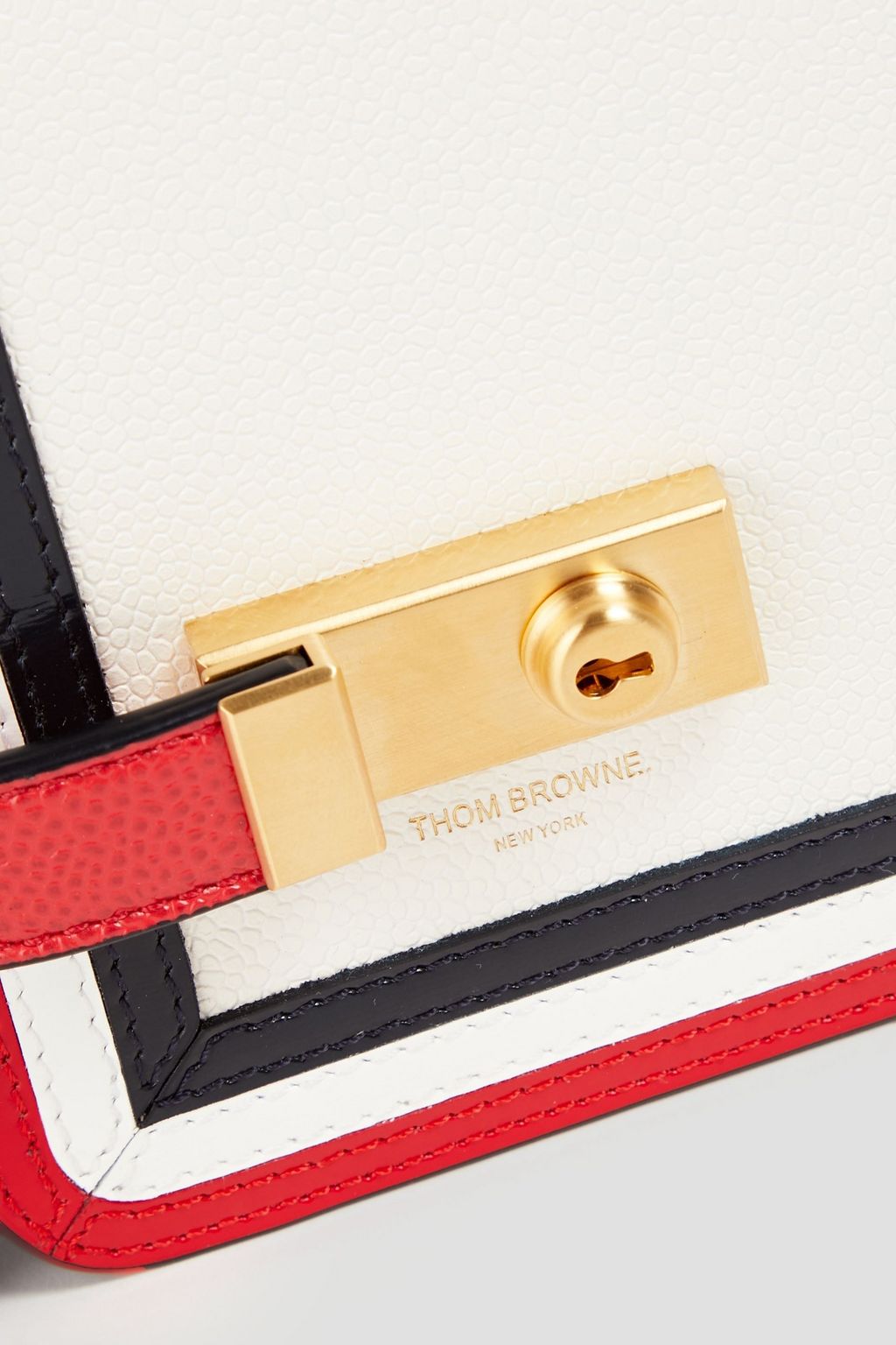 THOM BROWNE Striped pebbled-leather shoulder bag