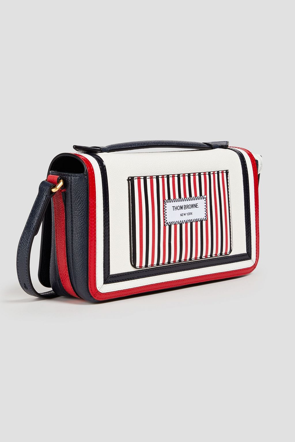 THOM BROWNE Striped pebbled-leather shoulder bag