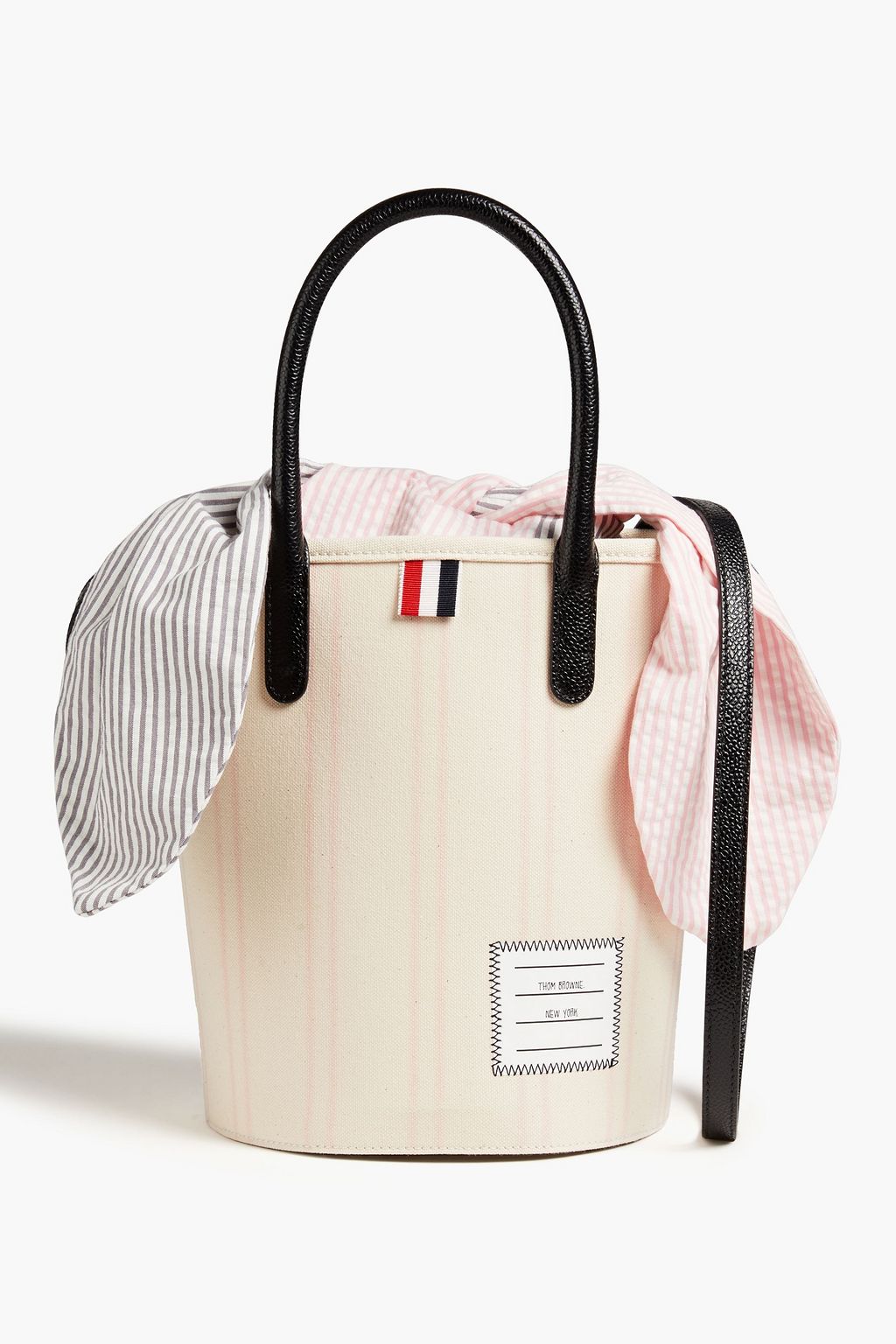 THOM BROWNE キャンバス トートバッグ レザートリム ストライプ | THE ...