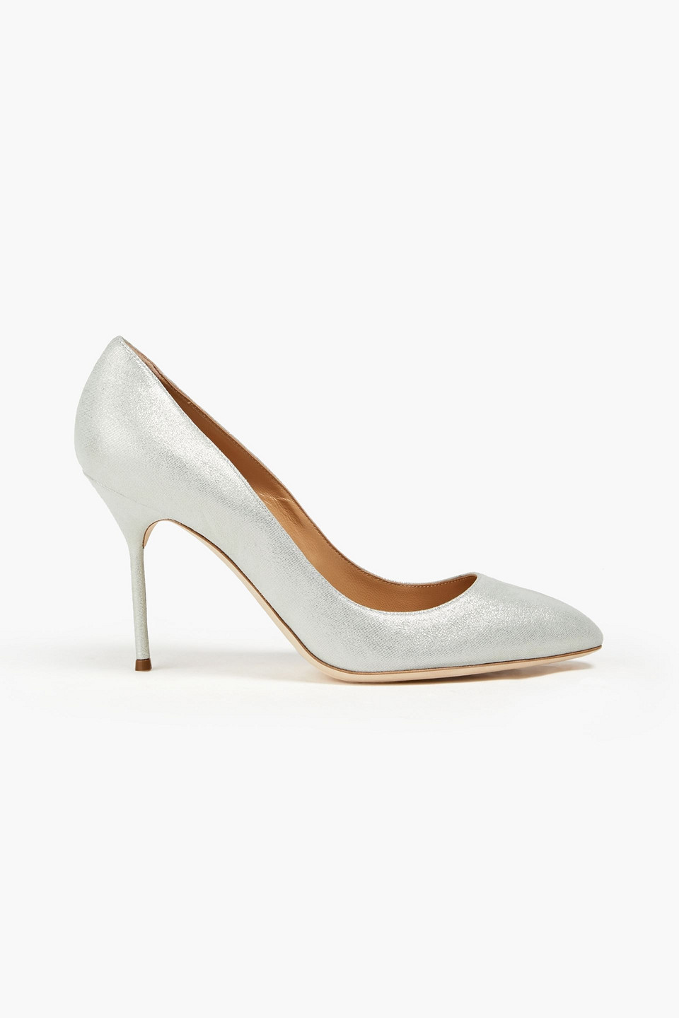 Sergio Rossi Metallic Suede Pumps In Silver