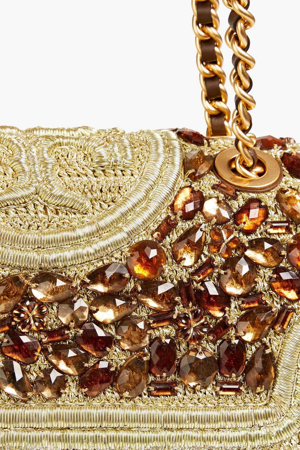 TORY BURCH Fleming embellished crocheted lamé shoulder bag