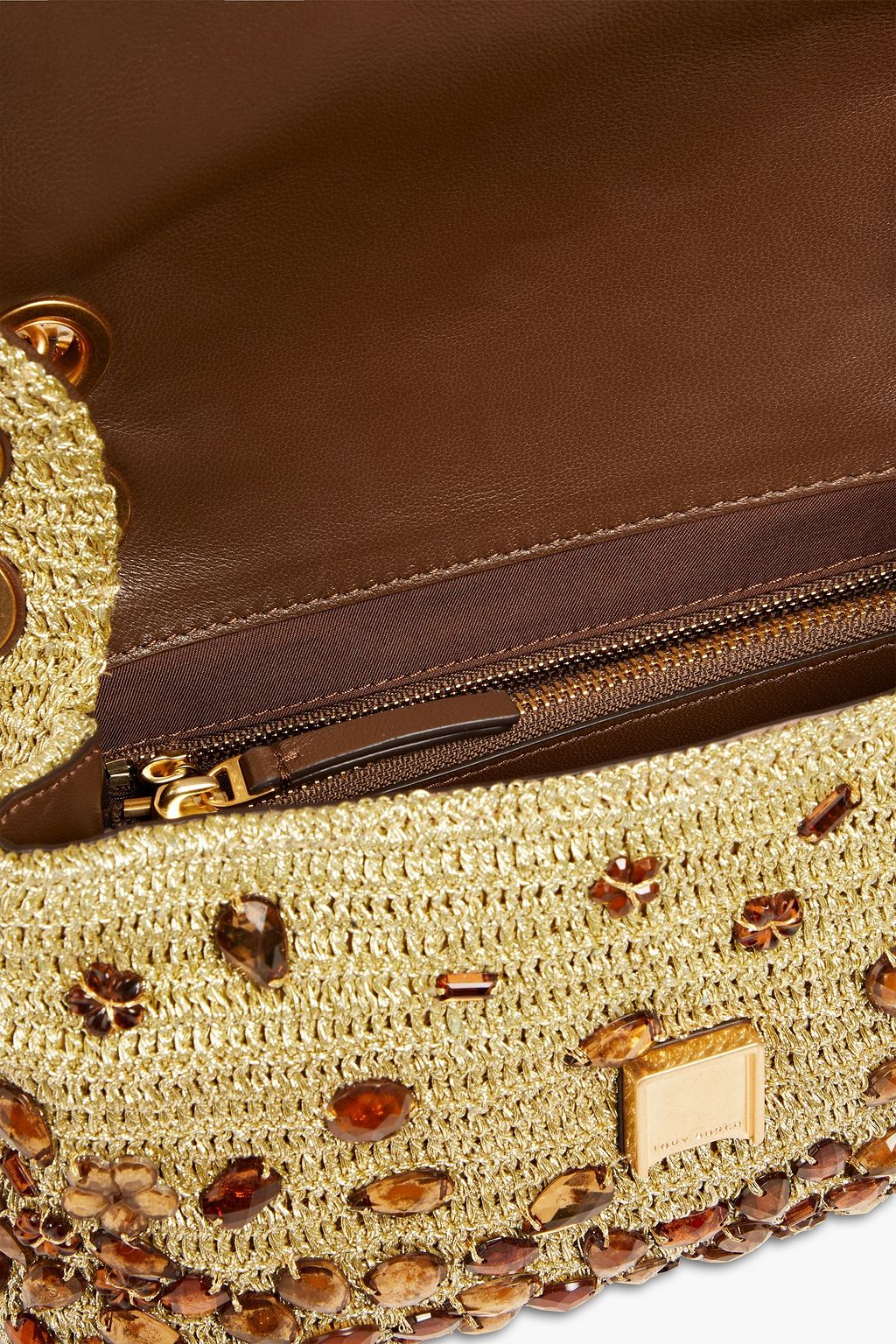 TORY BURCH Fleming embellished crocheted lamé shoulder bag