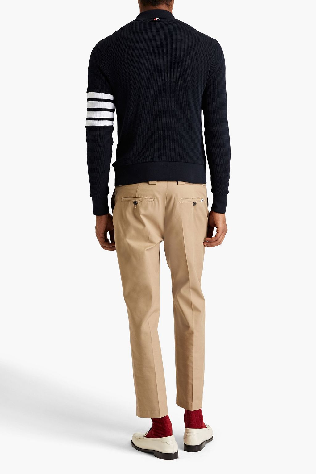 THOM BROWNE Striped waffle-knit cotton polo sweater