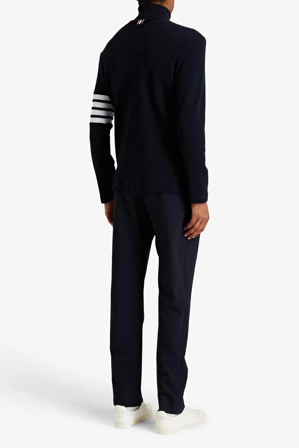 THOM BROWNE Striped waffle-knit cotton turtleneck sweater